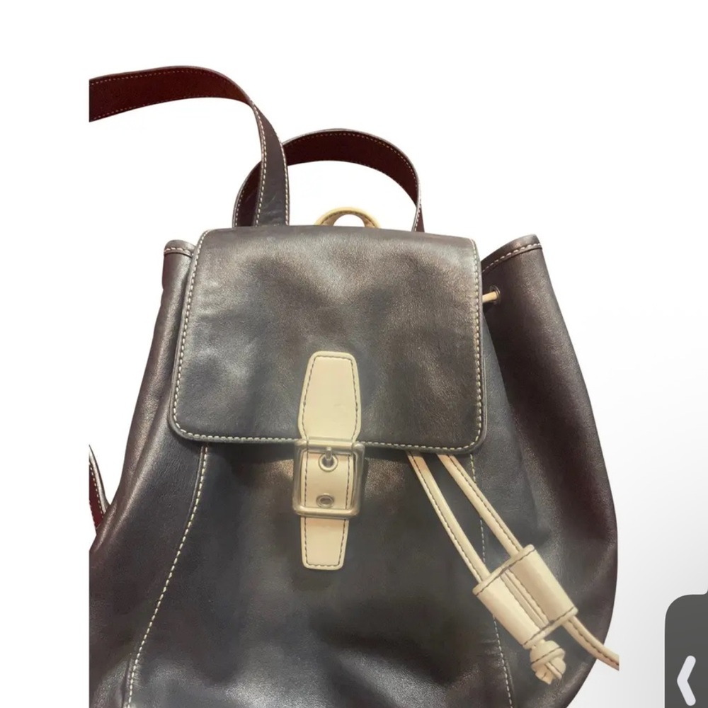 Coach Leather Drawstring Backpack with Contrast Trim - Navy  & Cream - Picture 2 of 16